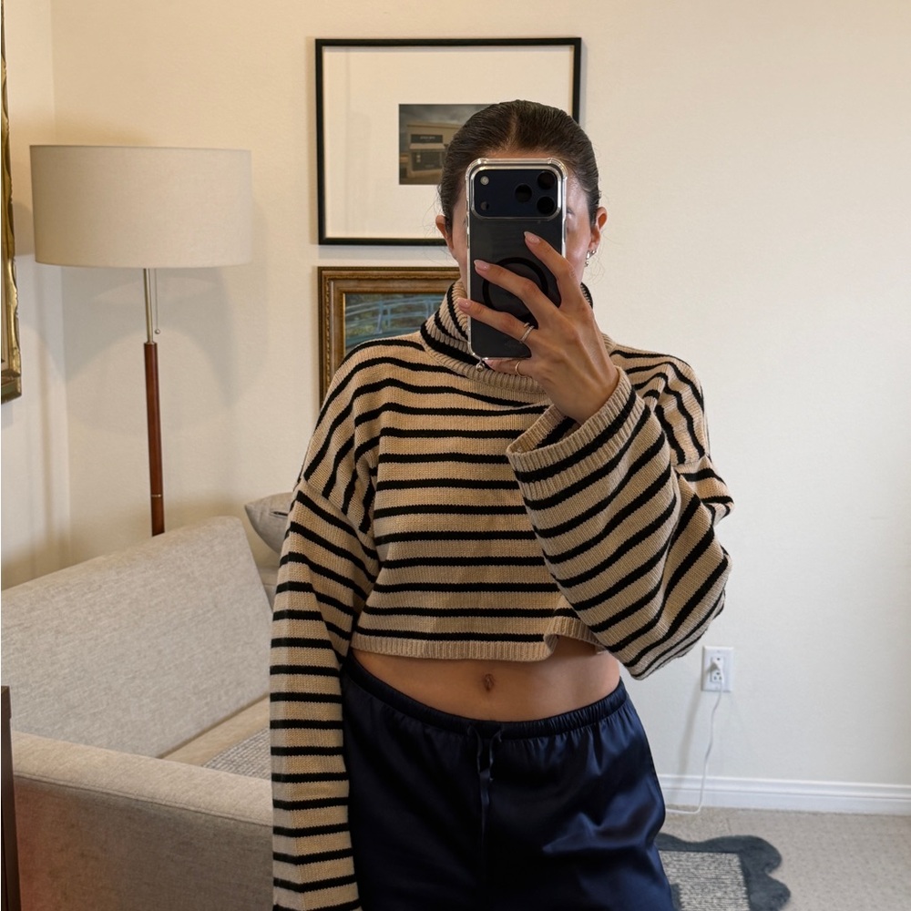 The Frankie Shop Beige and Black Cropped Sweater